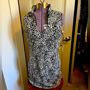 Calvin Klein Dress Women Size 8 Black White Abstract Ruffled V-Neck Sheath NWT